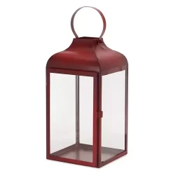 Rustic Red Ring Top Metal Lanterns, Set of 3
