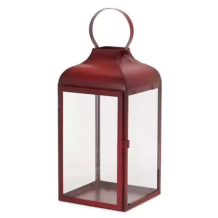 Rustic Red Ring Top Metal Lanterns, Set of 3