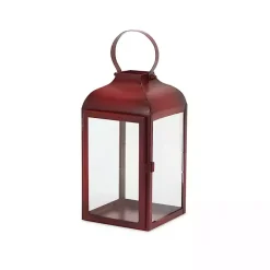 Rustic Red Ring Top Metal Lanterns, Set of 3