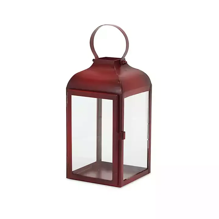 Rustic Red Ring Top Metal Lanterns, Set of 3
