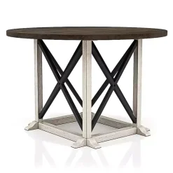 Rustic White & Oak Wood Round Dining Table