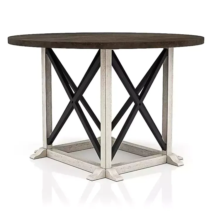 Rustic White & Oak Wood Round Dining Table