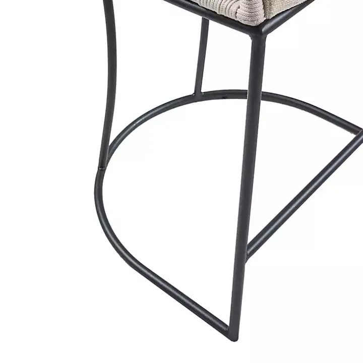 Rustic White Woven Rope Back Counter Stool
