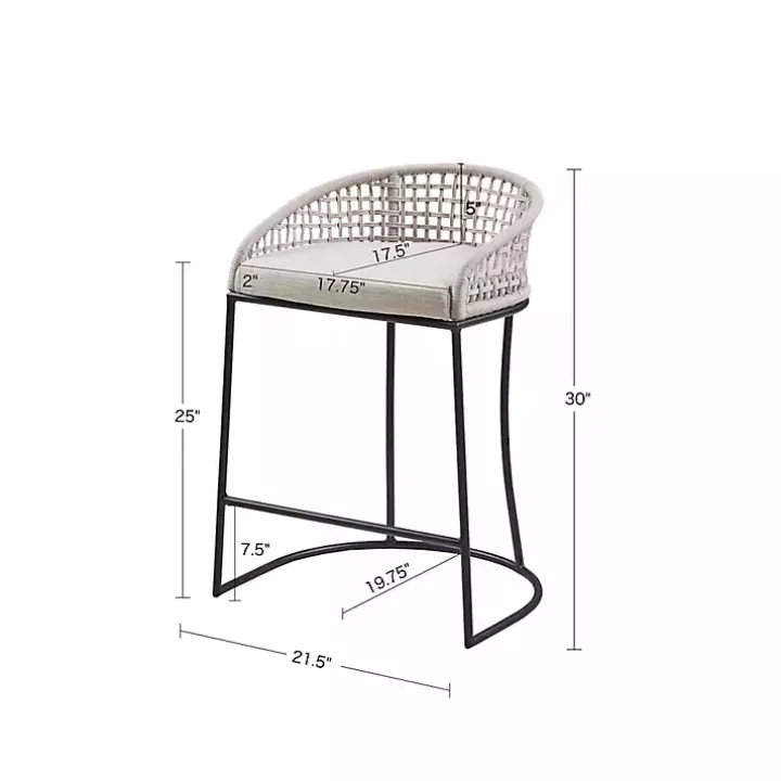 Rustic White Woven Rope Back Counter Stool