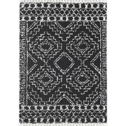 Sable Black and White Moon Area Rug, 5x7