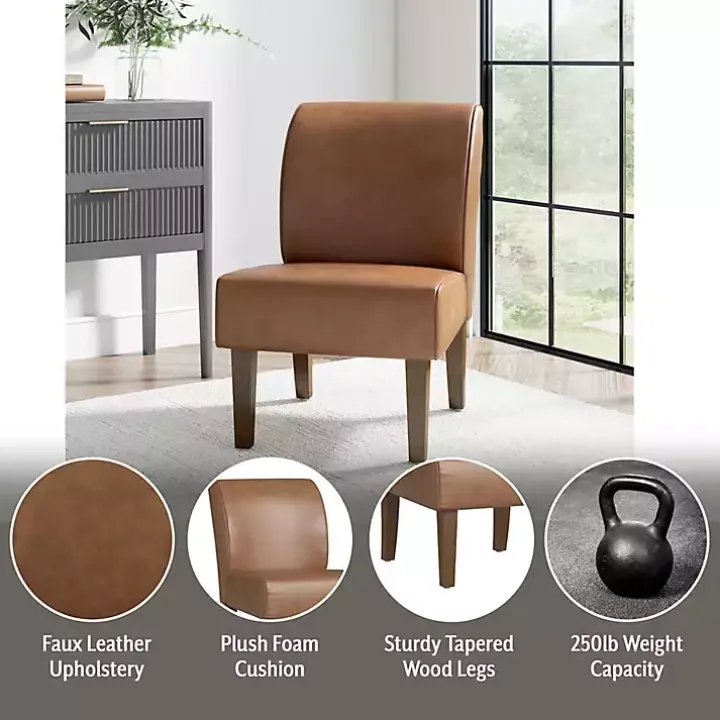 Saddle Brown Faux Leather Accent Chair
