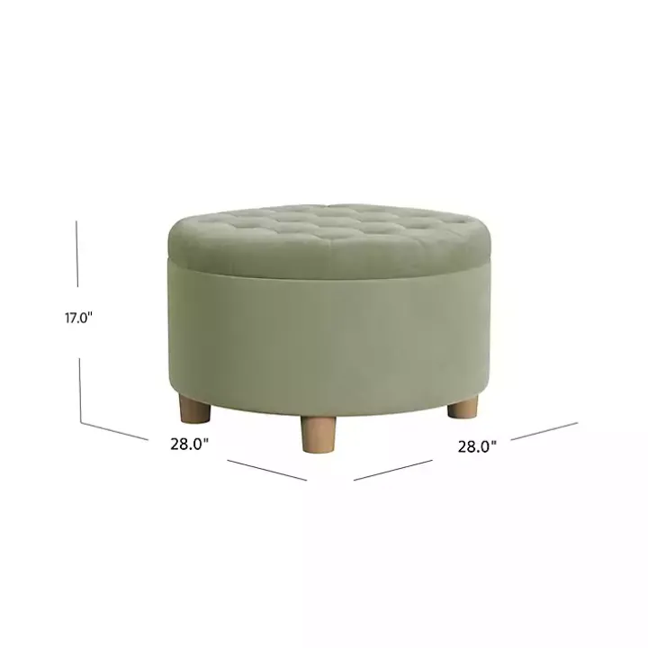 Sage Green Round Velvet Tufted Storage Ottoman