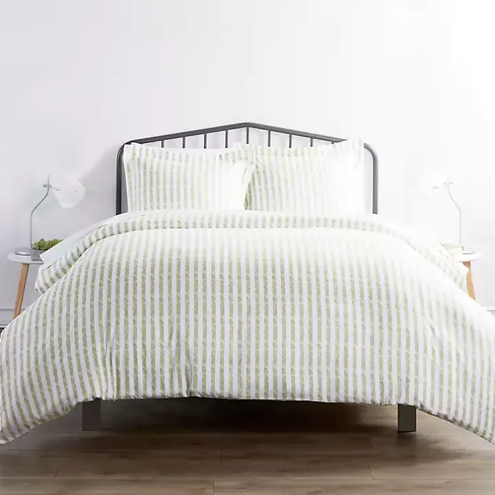 Sage Rugged Stripes Puffed King 3-pc. Duvet Set