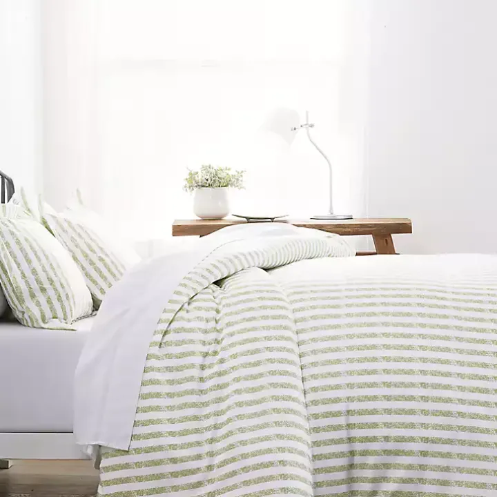 Sage Rugged Stripes Puffed Twin 3-pc. Duvet Set