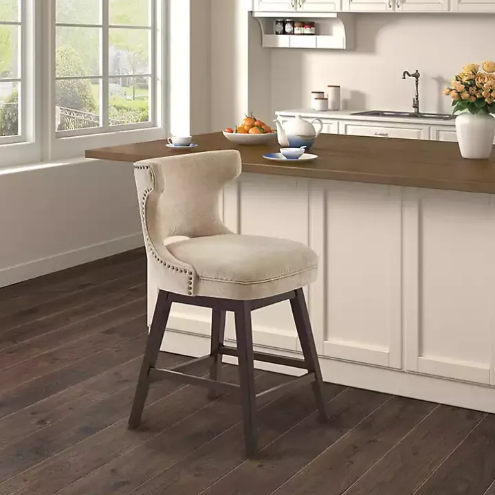 Sandy Beige Curve Back Swivel Counter Stool