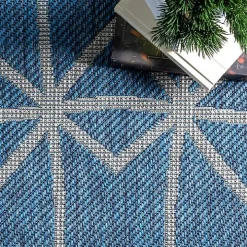 Sanford Blue Geometric Shapes Outdoor Rug, 5x8