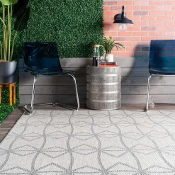 Sanford Light Gray Geometric Outdoor Rug, 5x8