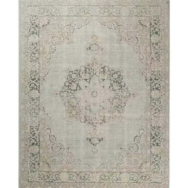 Sea Green Vintage Medallion Area Rug, 7x10