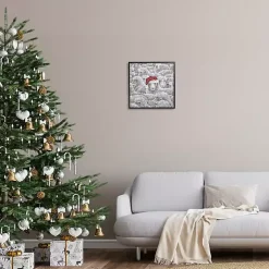 Sheep with Santa Hat Framed Canvas Art Print