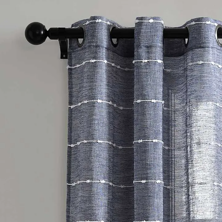 Sheer Navy Textured Curtain Panel Set, 84 in.