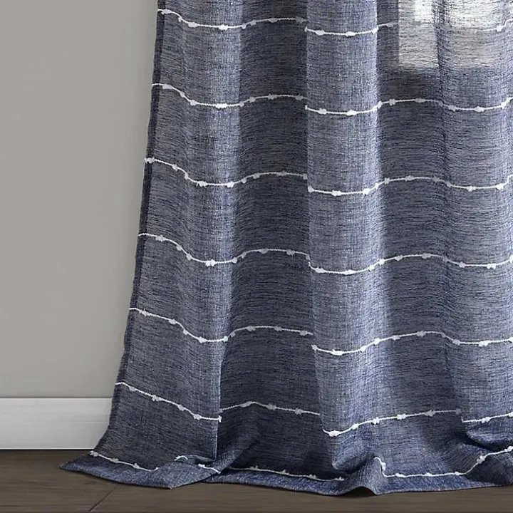 Sheer Navy Textured Curtain Panel Set, 84 in.