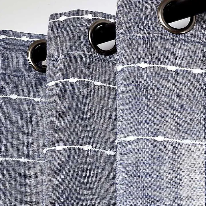 Sheer Navy Textured Curtain Panel Set, 84 in.