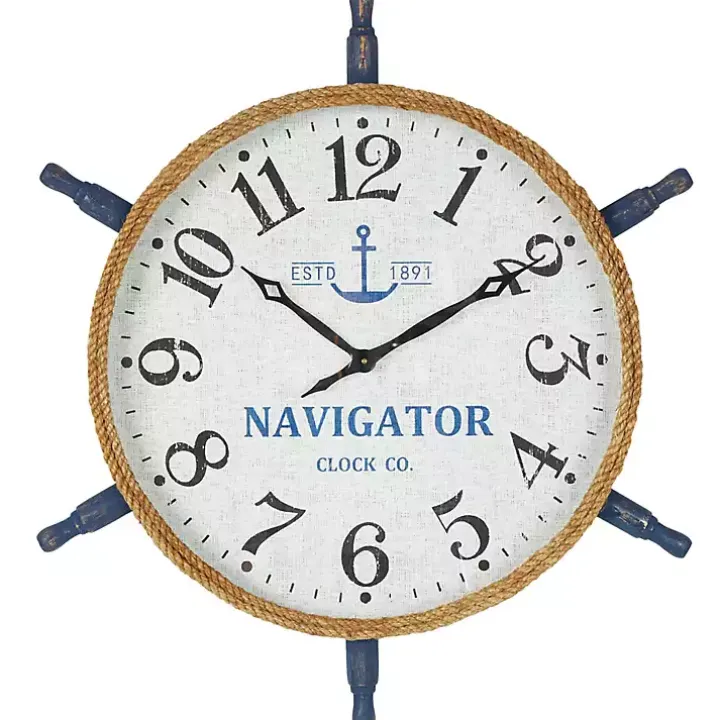 Ship Wheel Wood and Rope Wall Clock