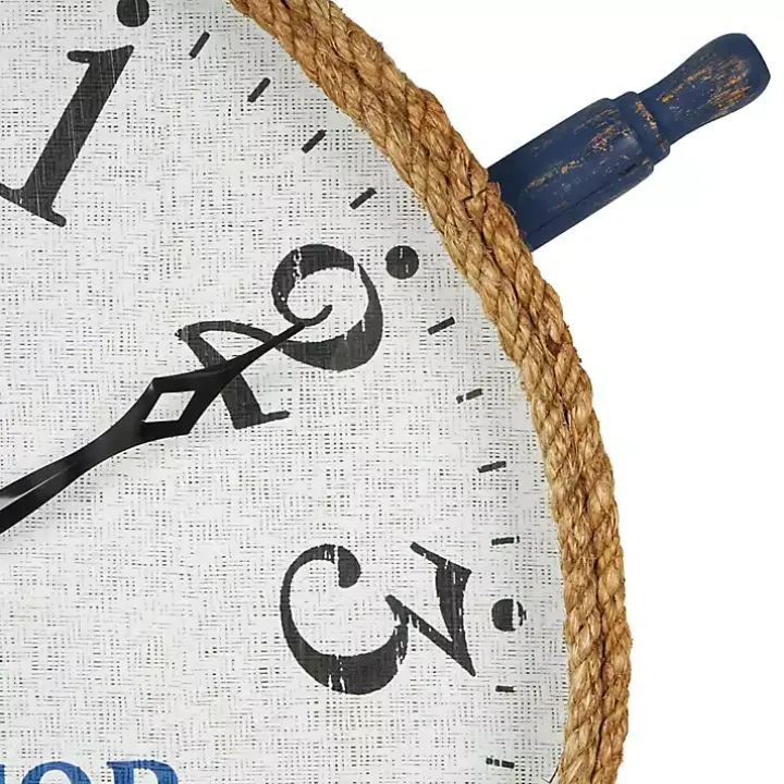 Ship Wheel Wood and Rope Wall Clock