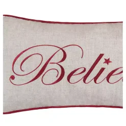 Silver and Red Believe Lumbar Pillow