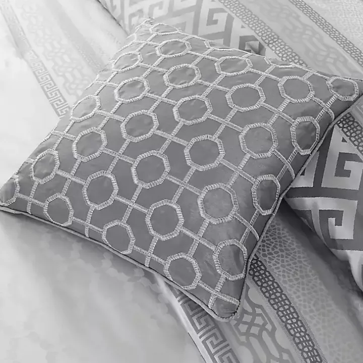 Silver Geometric Stripes 7-pc. Queen Comforter Set