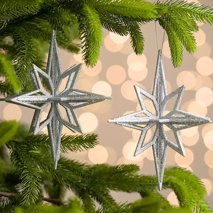 Silver Glitter Starburst Ornaments, Set of 2