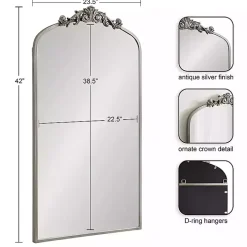 Silver Metal Arch Ornate Crown Wall Mirror