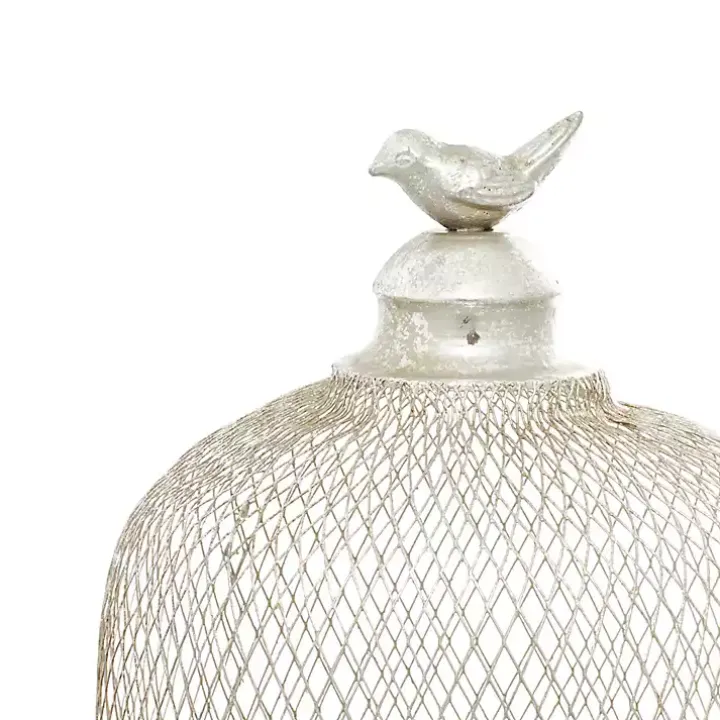 Silver Metal Bird Cage Cloche Lanterns, Set of 2