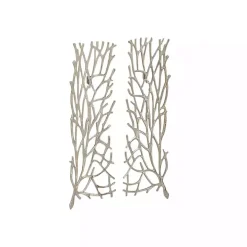 Silver Metal Coral Panel Wall Plaques, Set of 2