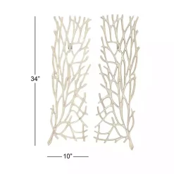 Silver Metal Coral Panel Wall Plaques, Set of 2