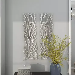 Silver Metal Coral Panel Wall Plaques, Set of 2