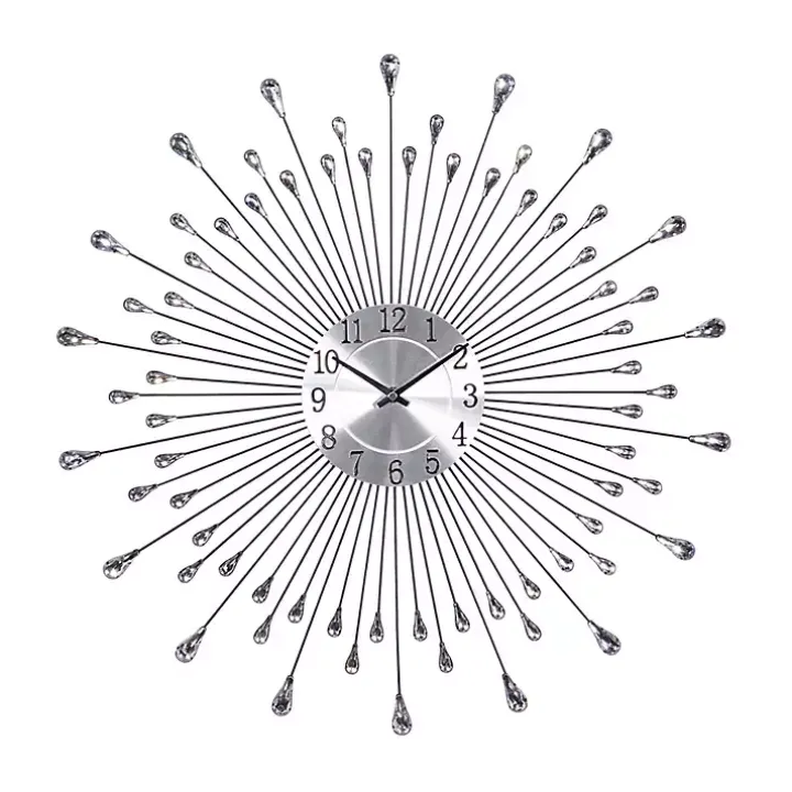 Silver Metal Sunburst Droplet Frame Clock