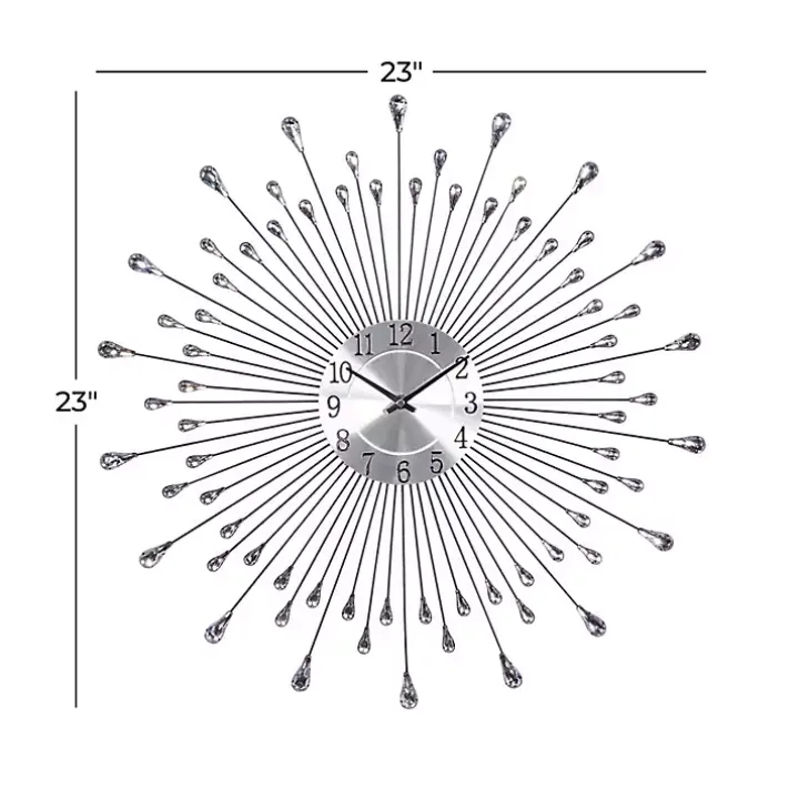 Silver Metal Sunburst Droplet Frame Clock