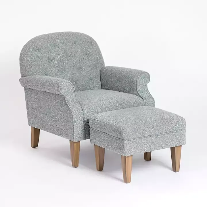 Sky Blue Boucle Tufted Chair & Ottoman Set