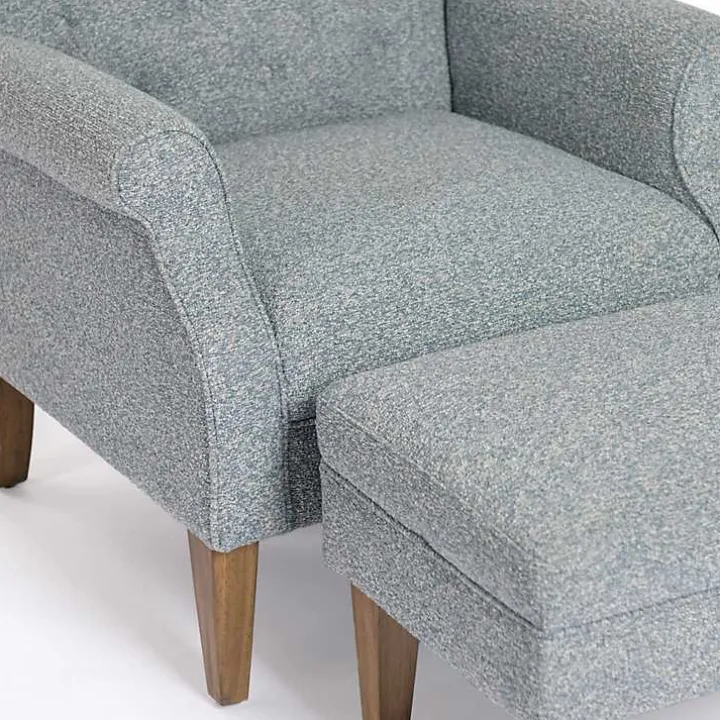 Sky Blue Boucle Tufted Chair & Ottoman Set