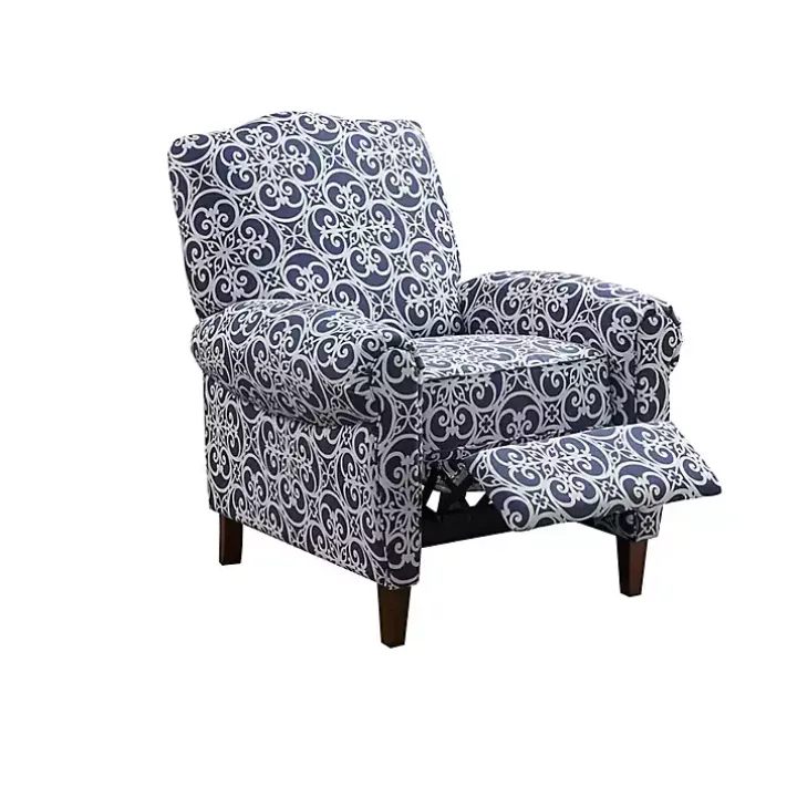 Sky Blue Fretwork Upholstered High Back Recliner