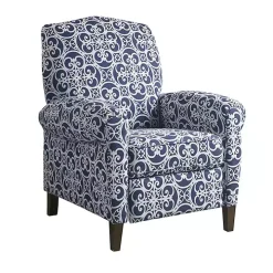 Sky Blue Fretwork Upholstered High Back Recliner