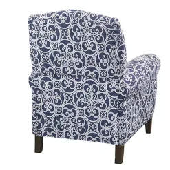 Sky Blue Fretwork Upholstered High Back Recliner