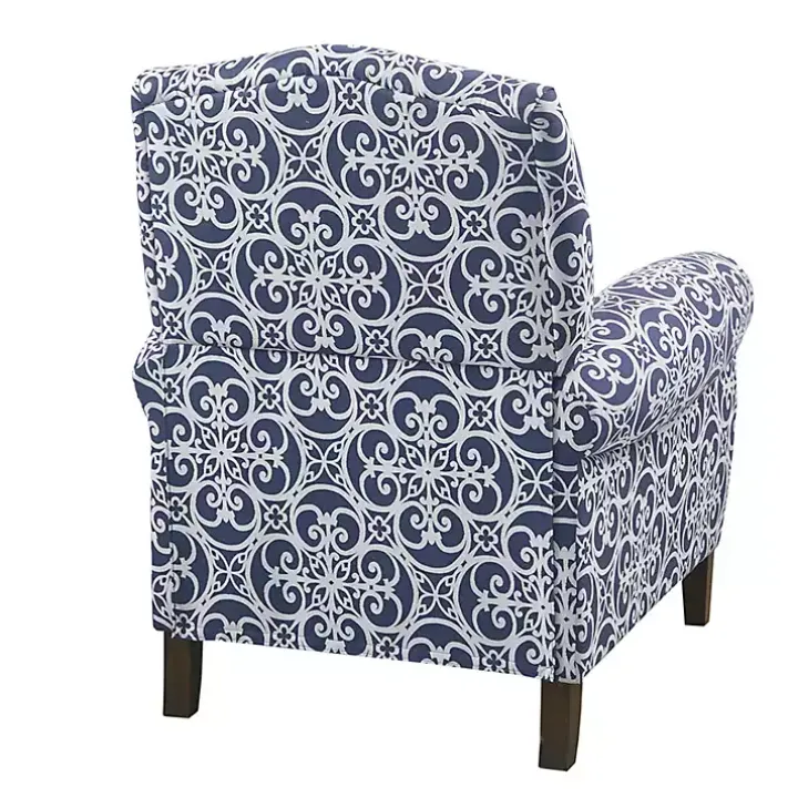 Sky Blue Fretwork Upholstered High Back Recliner