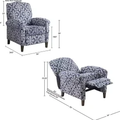 Sky Blue Fretwork Upholstered High Back Recliner