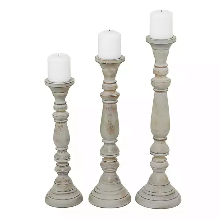 Slate Rustic Mango Wood 3-pc. Candle Holder Set