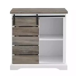 Slatted Sliding Barn Door White and Gray Cabinet
