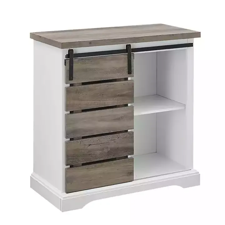 Slatted Sliding Barn Door White and Gray Cabinet