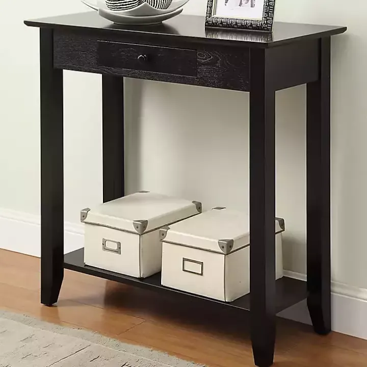 Slim Black Single Drawer Console Table