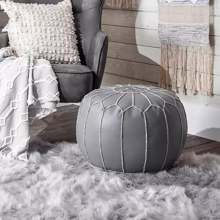 Smoke Moroccan Leather Pouf
