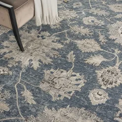 Smokey Blue and Ivory Floral Area Rug, 6x9