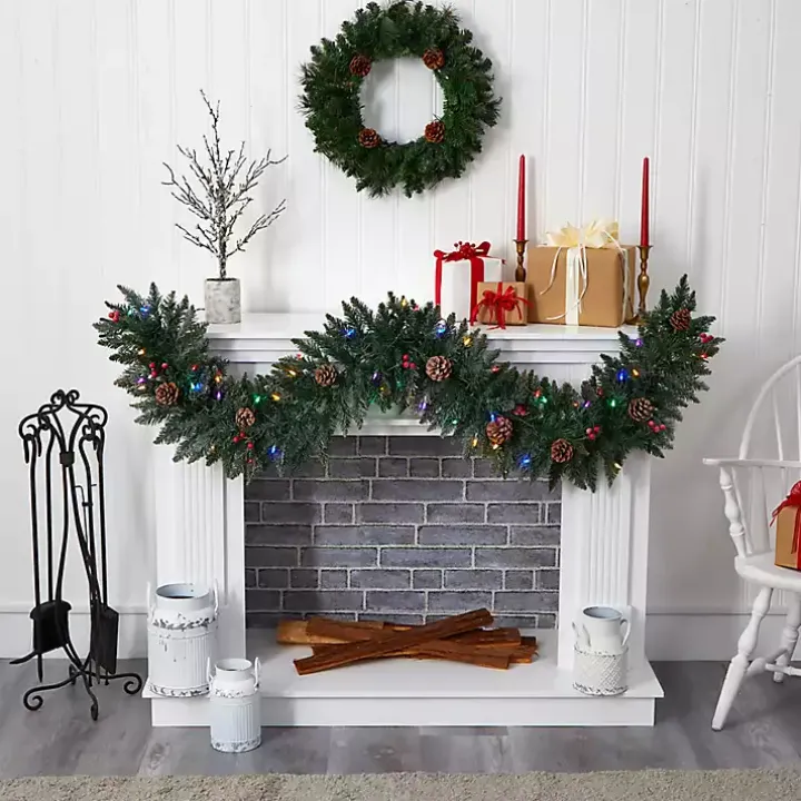 Snow Dusted Pine Cone and Berries LED Garland
