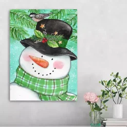 Snowman Holly with Bird Canvas Christmas Art Print