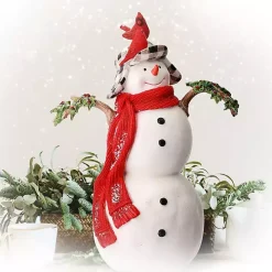 Snowman with Cardinals Statue