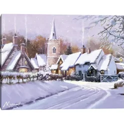 Snowy Christmas Village Canvas Art Print